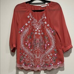Soft Surroundings Coral Embroidered Blouse